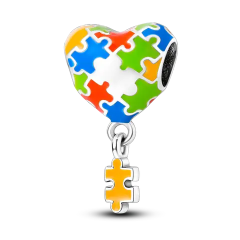 MULA Puzzle Piece Heart Jewelry Pendant, 925 Silver-Plated Enamel Dangle Charm for Bracelets, Personalized Friendship & Birthday Gift, Enamel Charms, Collectibles