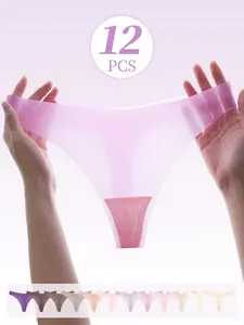 Women's Solid Color Thong, Soft Comfy Breathable Fit Panty for Daily Wear, Women's Underwear for All Seasons, Ice Silk Seamless Underwear