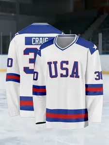 Jim Craig #30 USA National Ice Hockey Team Jersey Athletic T Shirt Comfortable, breathable, and quick-drying, perfect for athletic training. The ideal gift choice.