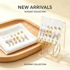 12-piece gold stud earring set with pearls and rhinestones; hoop earrings that are versatile for everyday wear and can be layered—stylish ear jewelry.