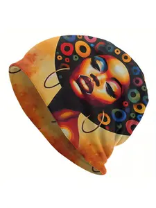 Biihudu African Woman Print Knitted Headwrap - Polyester 95%, Spandex 5% - Fashionable Thin Cap for Men and Women