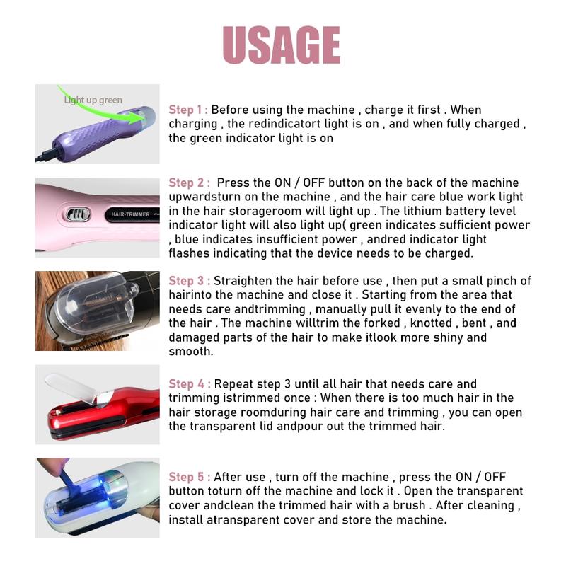 USB Rechargeable Multi-Functional Hair Split End Trimmer, Portable Electric Hair Clipper for Home Use, Built-in Battery for Easy Charging