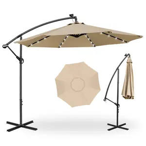 10ft Solar LED Offset Patio Umbrella, Aluminum Polyester Solar Umbrella with w/Tilt Adjustment for Backyard and Poolside - Enhanced Outdoor Ambiance and Shade