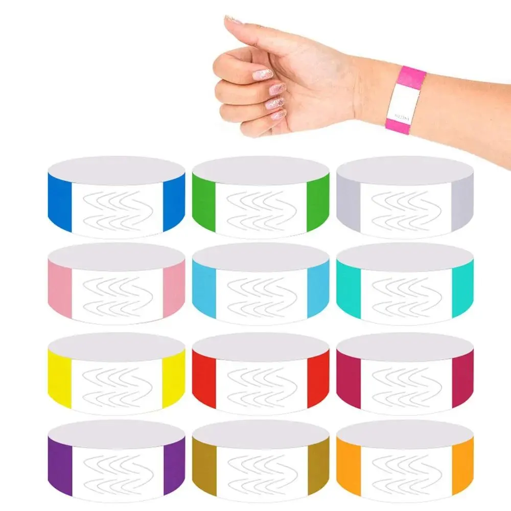 100 Pcs Paper Tyvek Wristbands Waterproof Party Disposable Wristbands Playground Ticket Bar Identity Bracelets ID Wrist Bands