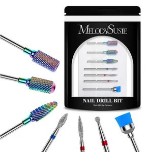Nail Drill Bits Set, 7pcs Tungsten Carbide Diamond Nail Drill Bits for Acrylic Nails Poly Gel Cuticle Remove, 3/32'' Professional Nail Bits for Nail Drill Efile, Manicure Pedicure Tools
