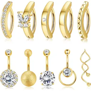 Trendy Summer 14G Belly Button Rings Surgical Steel Belly Rings for Women Clicker Belly Button Rings Belly Piercing CZ Curved Reverse Navel Rings Body Piercing Jewelry Barbell