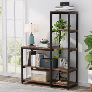 LITTLE TREE Book Shelf for Bedroom, 5-Tier Tall Bookshelf with 3 Display Shelves for Living Room, Wooden Bookcases Modern Free Standing Bookshelves for Office storage ikea