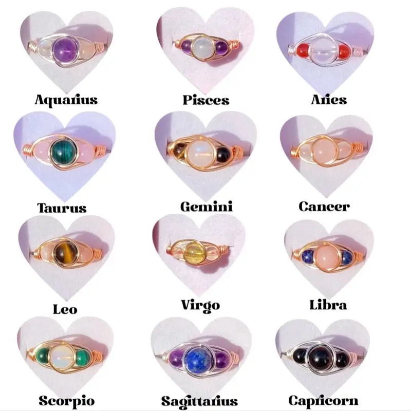 Handmade Zodiac Crystal Rings for Power Healing and Manifesting Love - Crystals for Zodiac Signs Custom