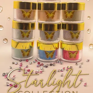 Starligth Collection 10  Acrylic Powder 1 onz- Butterfly Design - Available in Silver, Gold, and Pink - Perfect for Nail Art and Crafting