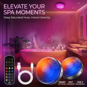 2-Pack Rechargeable Shower Light - IPX7 Waterproof RGB LED Bathroom Light with App Control. Magnetic Stick-on Wireless Night Light for Bathtub, Spa & Indoor Use lamp outdoorfun