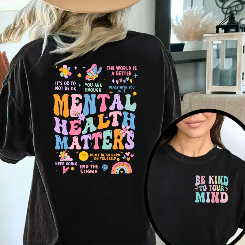 Mental Health Awareness Gift T-, "End The Stigma" Two-Sided Groovy Graphic Tee shirt custom Fit Style