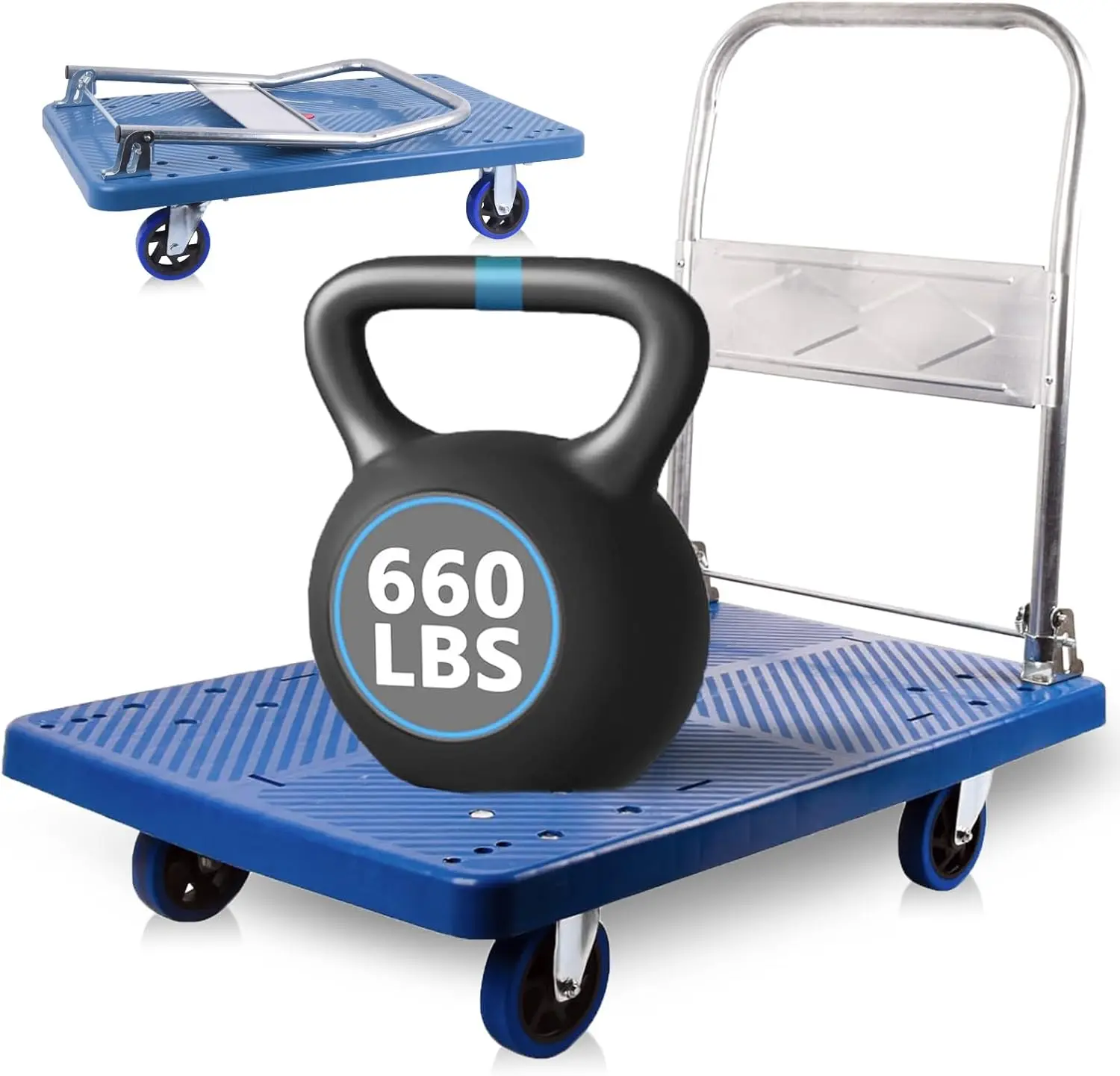 Push Cart  660 lbs. Capacity Platform  Foldable Platform Cart Upgraded Heavy Duty Moving Cart with PU Wheels for  Garden Warehouse Garage Workshops