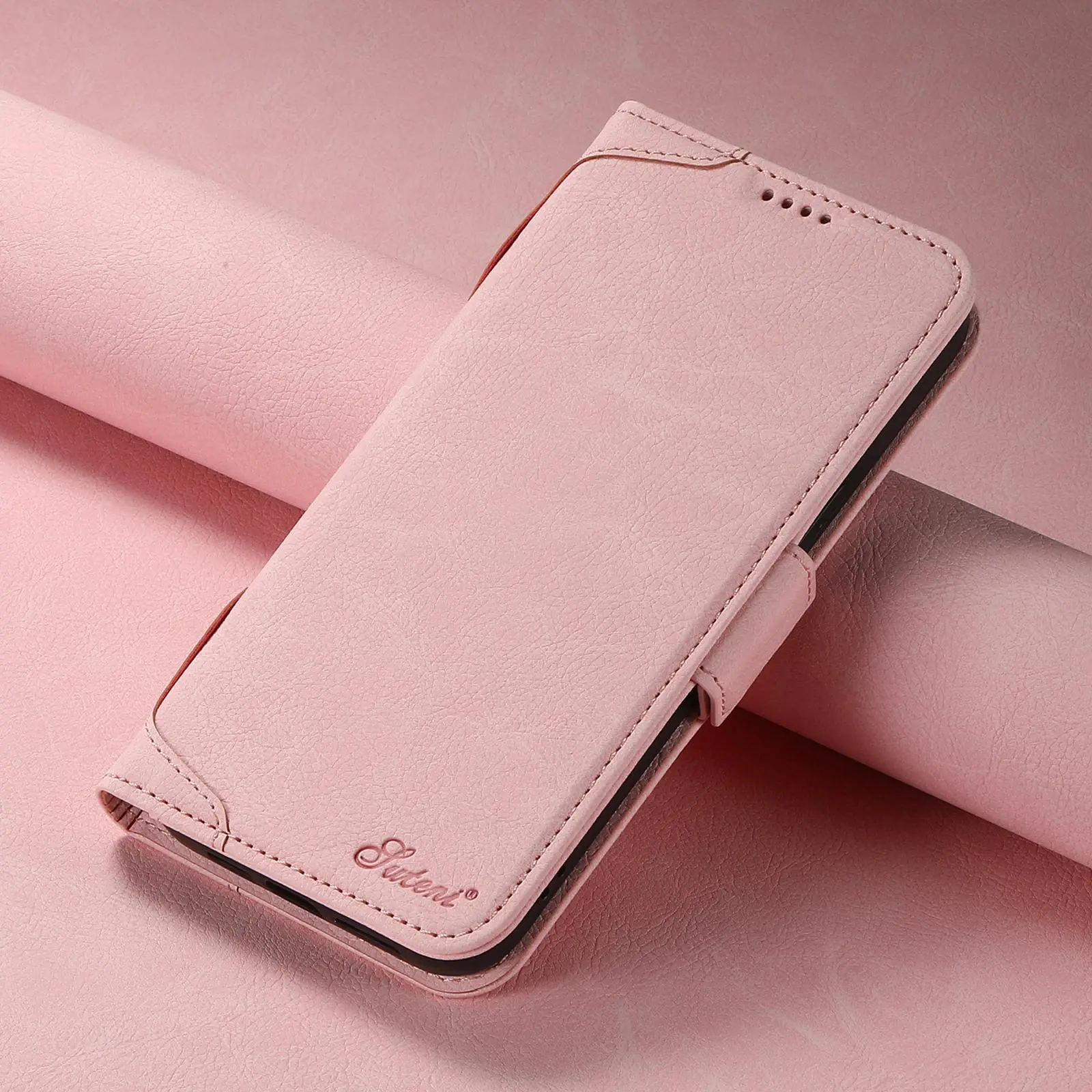 Retro Flip Leather Lychee Pattern Phone Case with Card Slot, Magnetic Wireless Charging Drop-proof Phone Case, Phone Accessories for iPhone, Protector