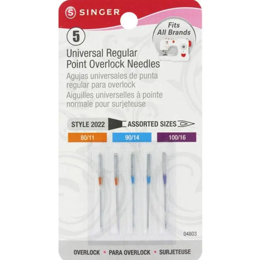 Singer 5pk Universal Assorted Regular Point Serger Overlock Needles 4803