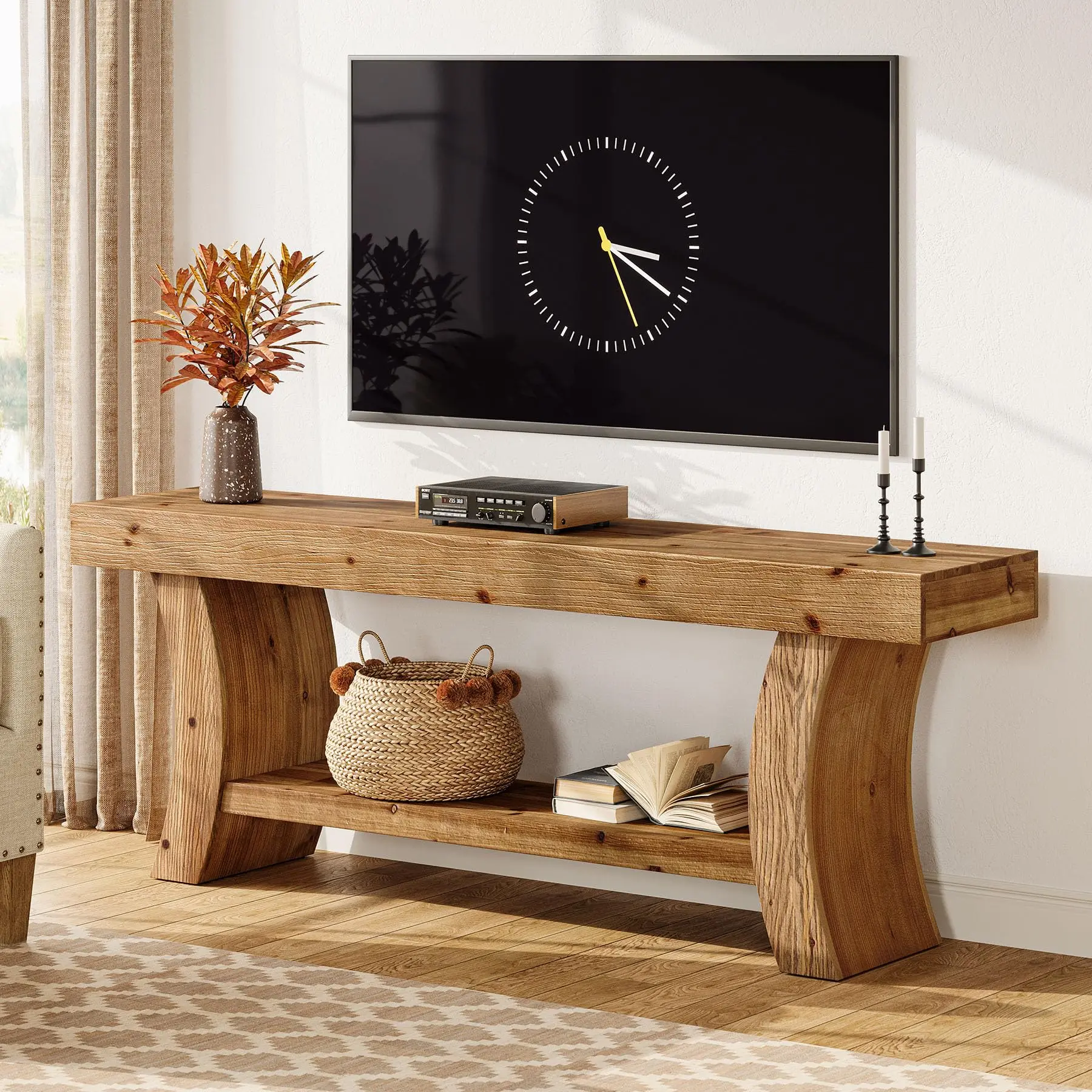 Tribewood 63" Solid Wood TV Stand for 55/75" TVs, Farmhouse Console for Living Room, Bedroom with Storage