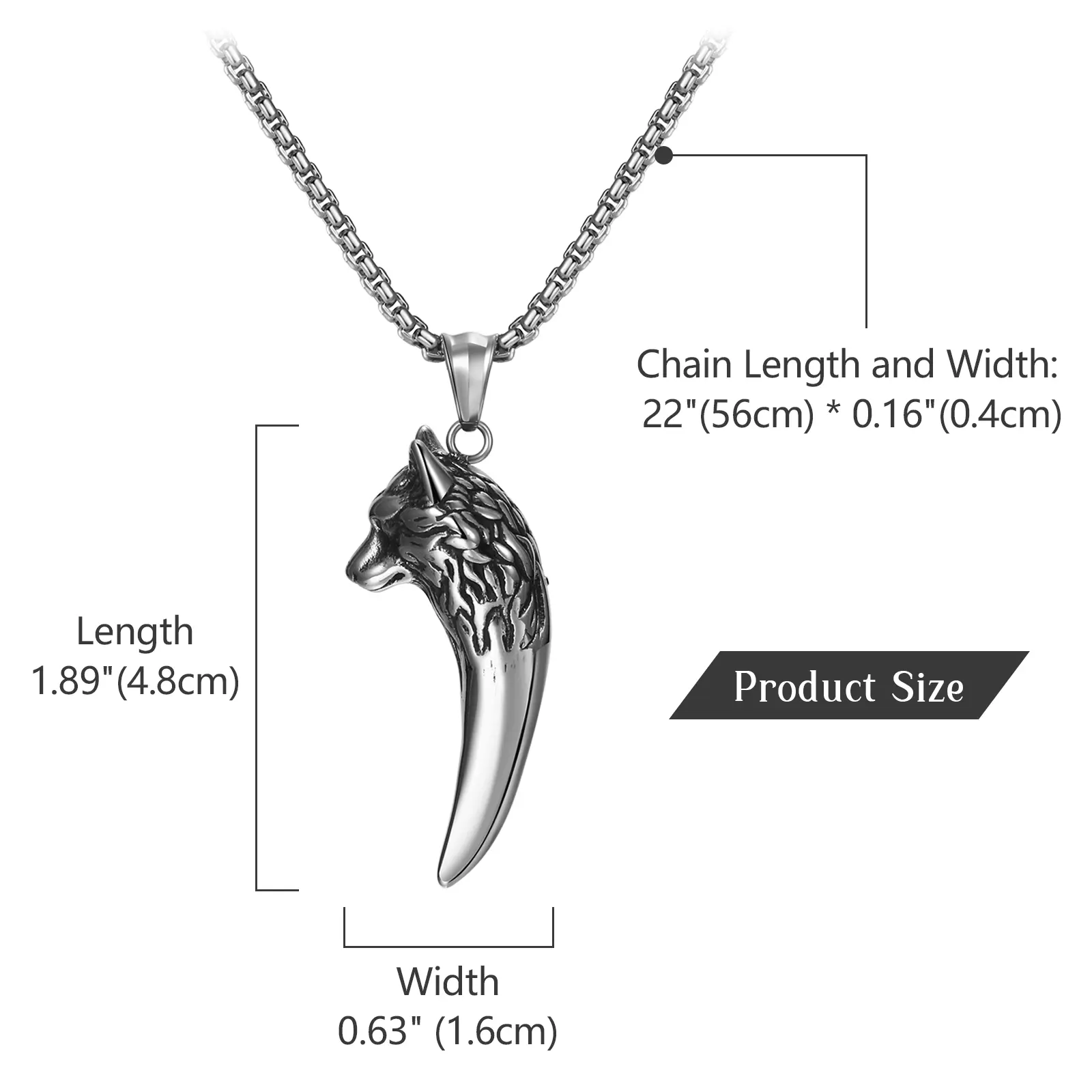 OIDEA Men's Stainless Steel Wolf Fang Pendant Necklace, Viking Tribal Amulet for Courage, Costume Jewelry for Birthday or Anniversary Gift, Costume Jewelry Necklace, Chain Necklace