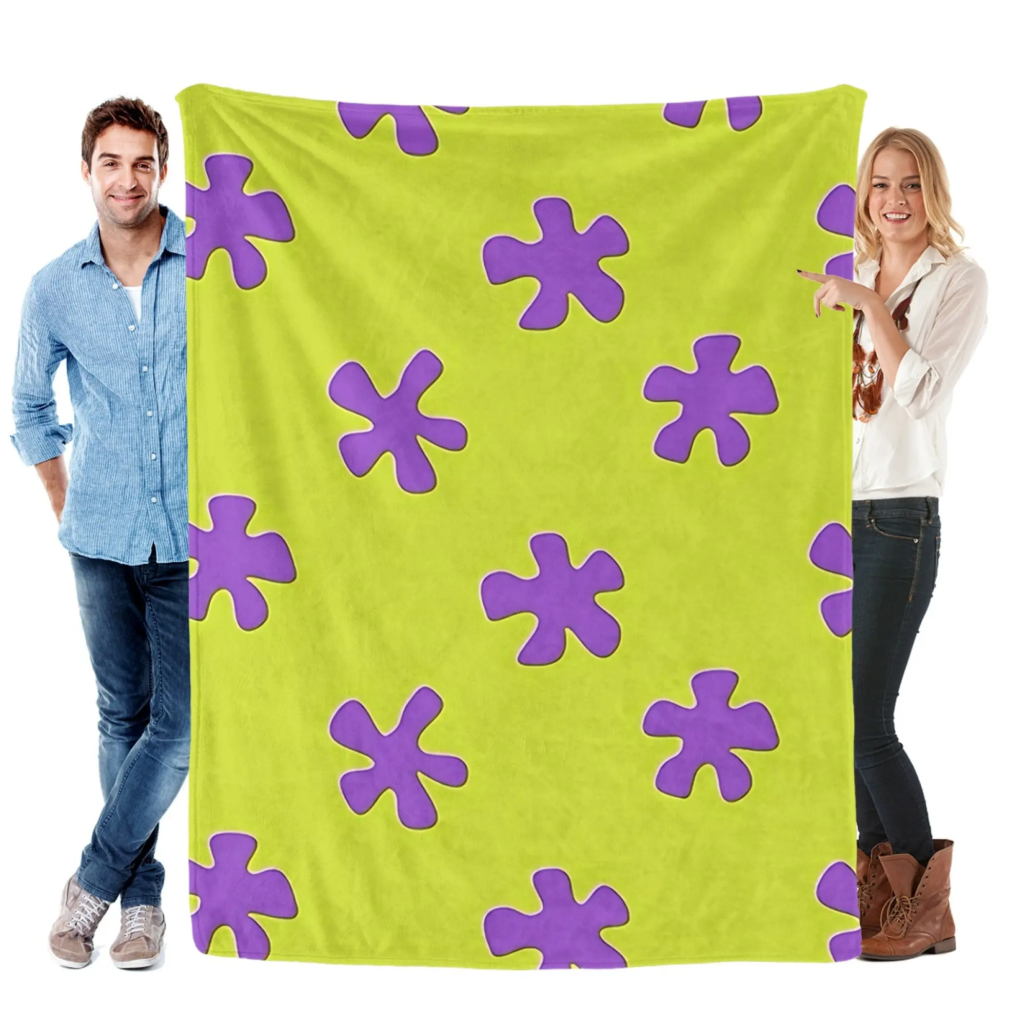 Retro Cartoon Starfish Flower Flannel Blanket, Soft Warm Cozy Lightweight Decorative Throw, Perfect for Bedroom Dorm Sofa, Ideal Nostalgic Cartoon Fan Gift Kids Room Decor