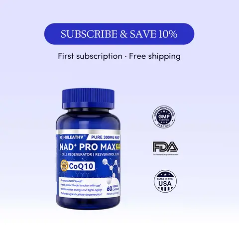 HIILEATHY NAD+ Pro Max | Timeless Daily Dietary Formula | 300mg Nutrient Blend with NAD+, CoQ10, Resveratrol & Fruit-Veggie Mix Brain Health Supplement Antioxidant Capsule