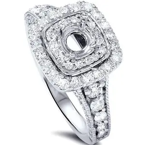 1ct Double Cushion Halo Diamond Engagement Setting 14K White Gold
