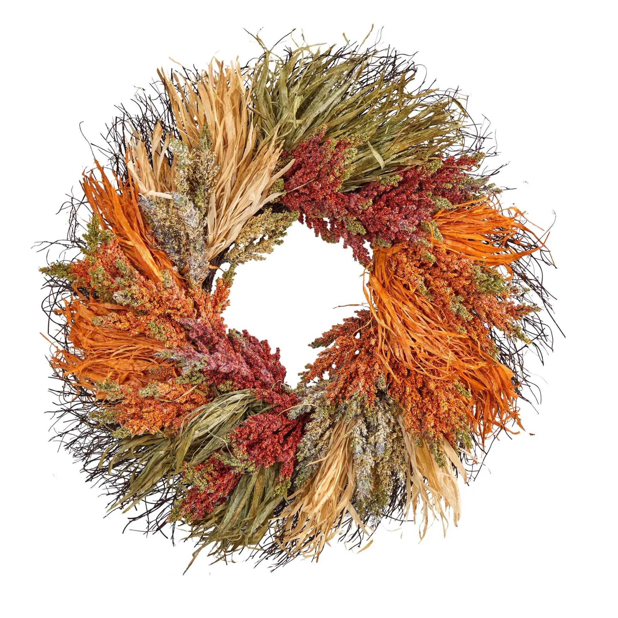 25 in Rustic Faux Flower Wreath - Round Synthetic Wreath with Rich Hues, Accurate Swirl Fall Sorghum Harvest Spray, Casual Festive Autumn Home Decorations