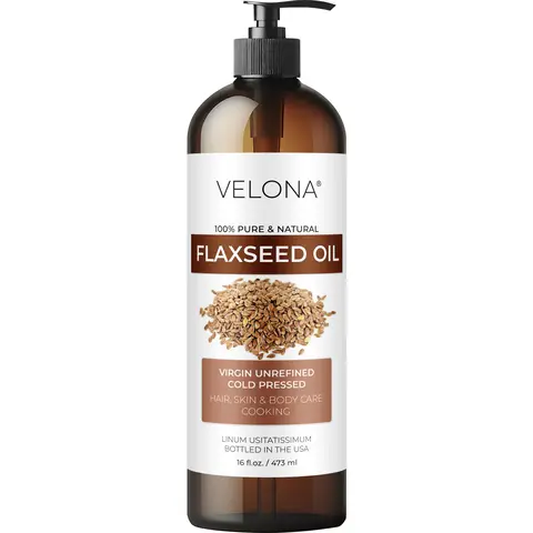 VELONA Flaxseed Body & Massage Oil - 16 fl oz Cold-Pressed Unrefined, Non-Toxic, Gentle Moisturizing Alcohol-Free Skin Softening Oil with Pump for Adults' Body Care
