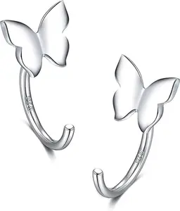 CHIC & ARTSY 925 Sterling Silver Butterfly Huggie Hoop Earrings – Dainty Open Hoops for Women, Minimalist Jewelry for Second Hole or Everyday Wear