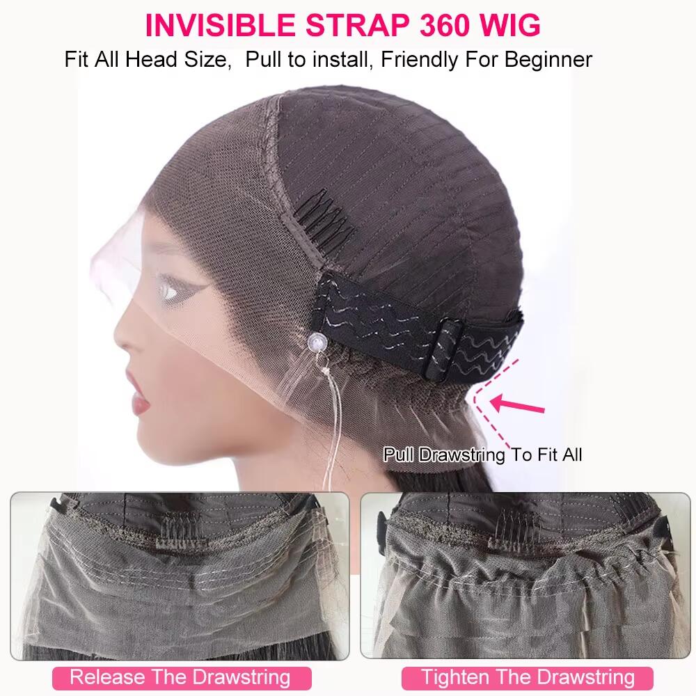 Mamushow 360 Lace Wigs Invisible Strap Drawstring Body Wave 250% Density Human Hair HD Transparent Lace Front Wavy wig Natural Color
