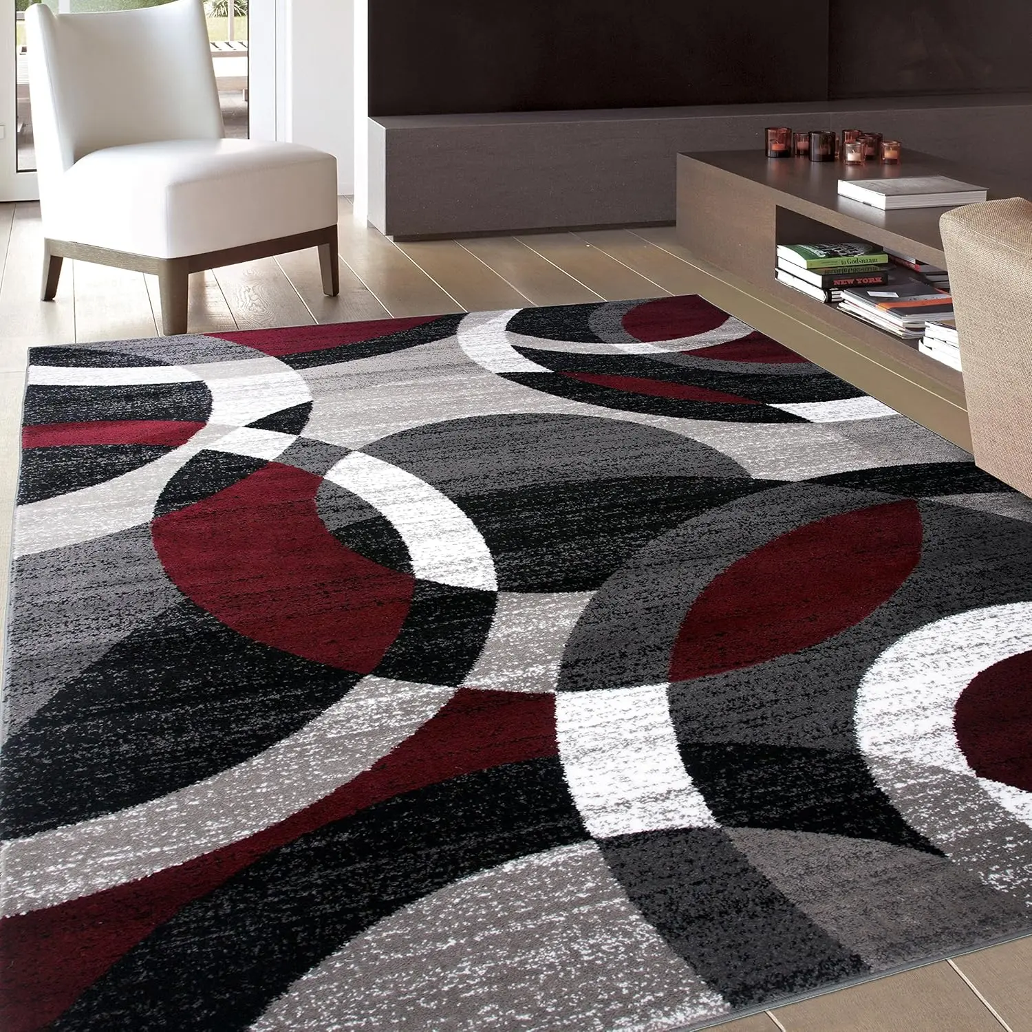 Gray Modern Geometric Area Rug with Abstract Circles High-Traffic Non-Shedding for Living Room Bedroom and Home Office