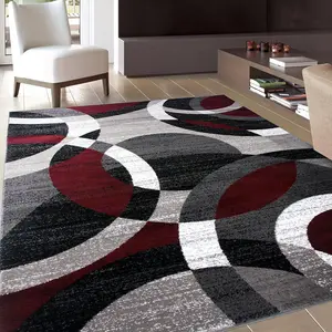 Gray Modern Geometric Area Rug with Abstract Circles High-Traffic Non-Shedding for Living Room Bedroom and Home Office
