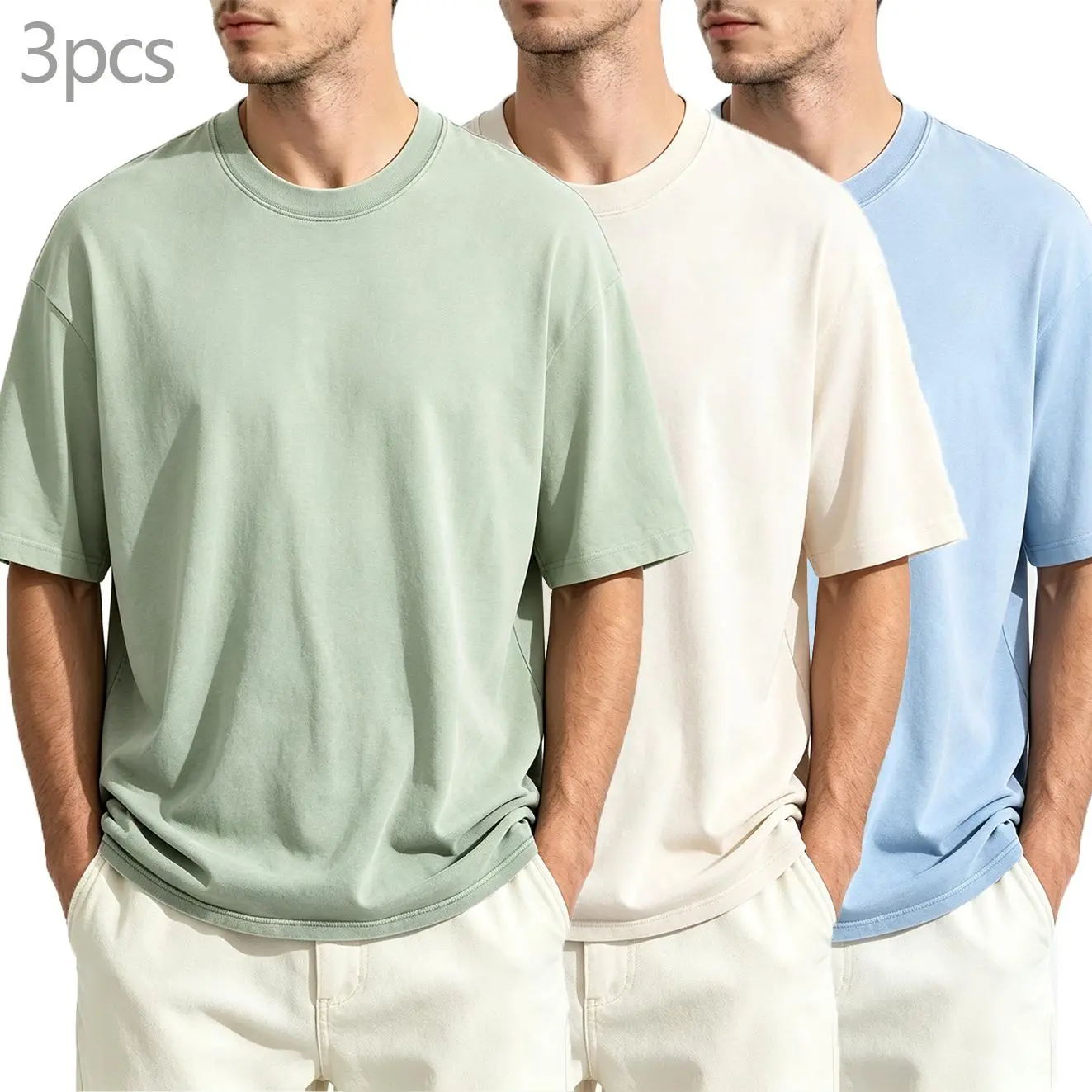 Menswear Oversized Plain Short-Sleeve T-Shirt - Unisex Streetwear Casual Basic Round Neck Top Black