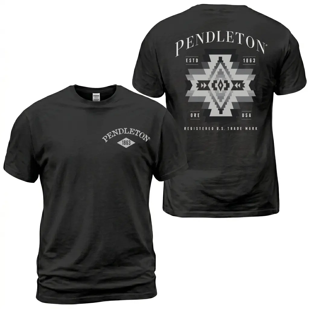 Pendleton Western Pattern T-Shirt, Aztec Diamond Graphic Tee With Oregon USA Back Print, Front Chest Pendleton 1863 Logo Shirt, Ranch Casual Western Apparel Gift for Men and Women
