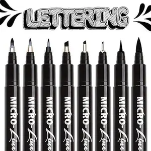 Calligraphy Brush Pen, Hand Lettering Pens, 8 Size Black Markers Set for Artist Sketch, Technical, Writing, Art Drawing
