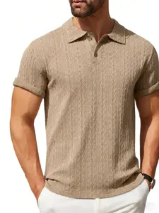 Men's Plain Jacquard Knit Polo Shirt, Regular Fit Casual Short Sleeve Button Front Knitted Polo Shirt for Summer, Polo Shirts Men, Collared Shirt, Men's Clothing, Menswear, Fitted