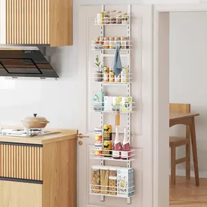 Over The Door Pantry Organizer, 6 Tier Adjustable Height Hanging Spice Rack Shelves, Sturdy Narrow Pantry Organizers and Storage, Kitchen Cabinet Door Organizer, Wall Mount - Cream White