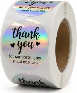 500 Laser Labels 1.5 Inch Holographic Thank You for Supporting My Small Business Stickers – Round Self-Adhesive Waterproof Labels – Catching Packaging Seals for Orders, Gift Bags, Boxes & Envelopes