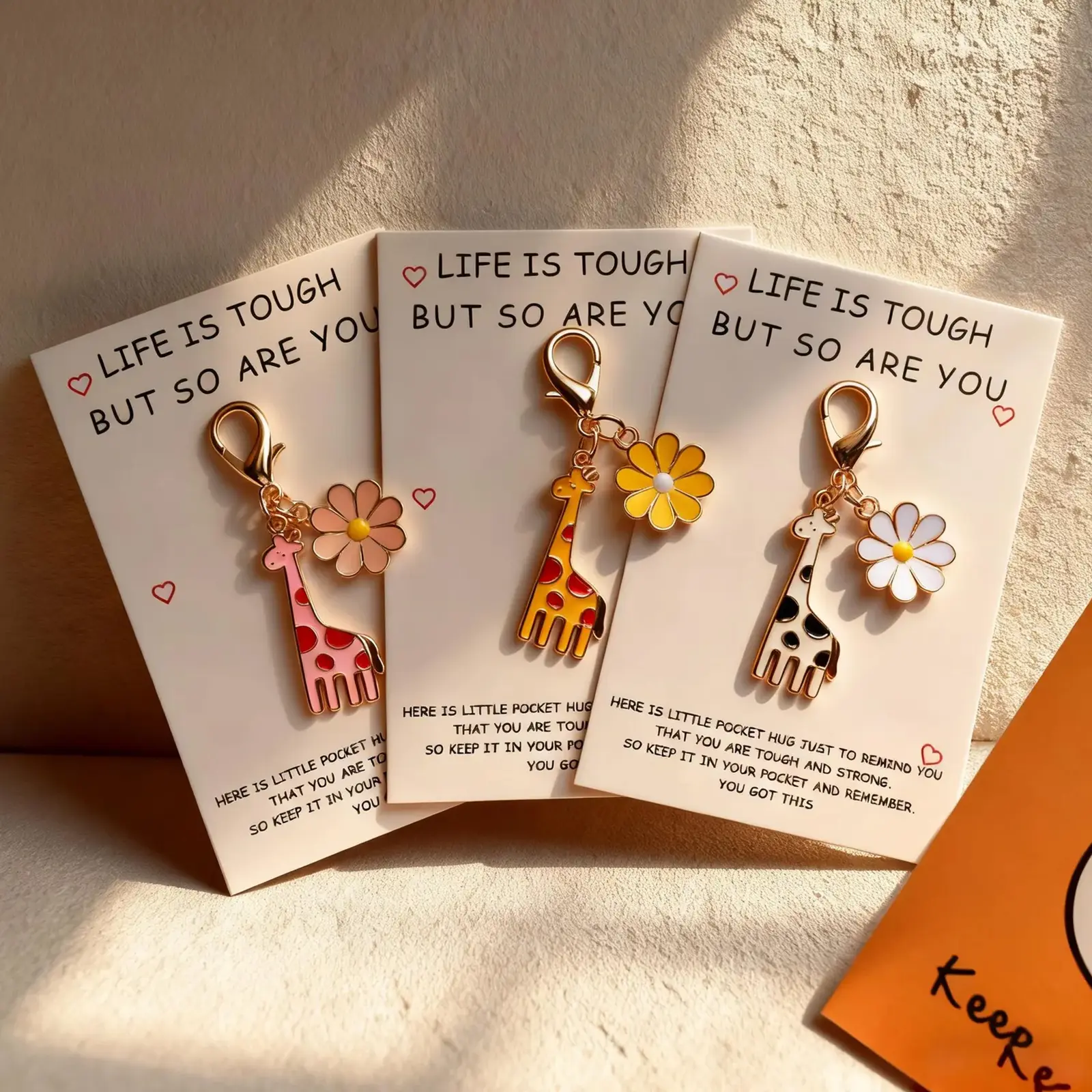 3pcs  Giraffe Keychains, Pocket Hug, Encouraging Gifts, Suitable for Friends and Family, and Appropriate for Various Holidays, Cute Keychain, Floral Pattern Keychain
