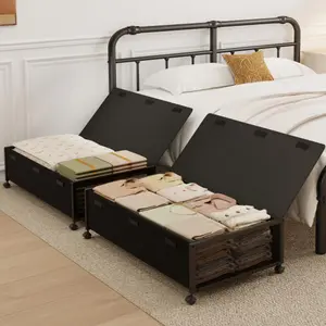 2 Pack Under Bed Storage Containers, 10 inch Height 31 inch Long Underbed Storage with Wheels, Large Rolling Tall Clothes Storage Drawers with Lid for Dorm, Black