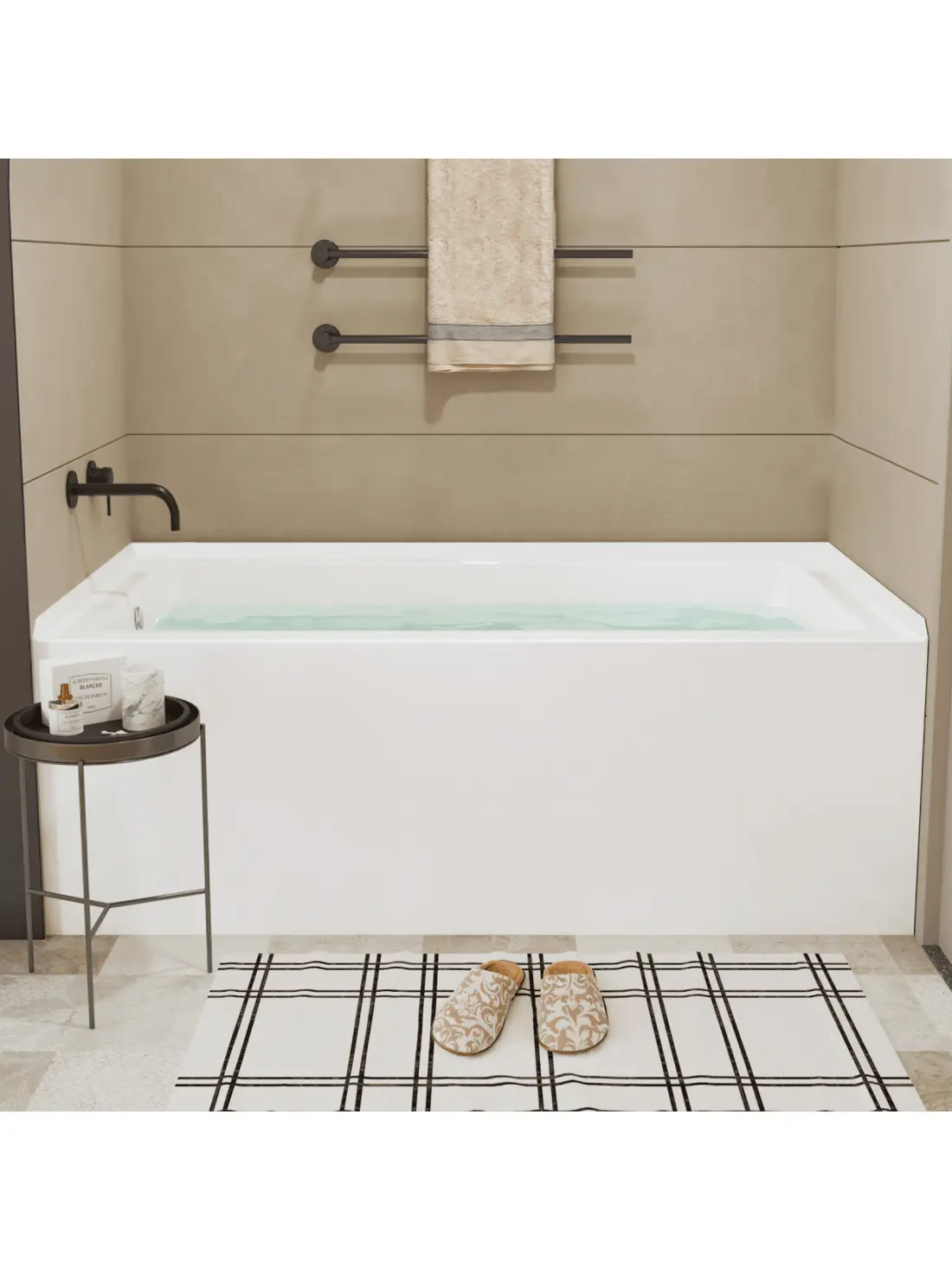 【Christmas Gift】Glossy Acrylic Rectangle Deep Soak Bathing Tub, 60x30in/60x32in, Integral Apron, Chrome Pop-Up Drain, Left/Right Hand Option, Adjustable Legs, Effortless Installation, Easy Maintenance, 97 lbs, Carefully Packaged