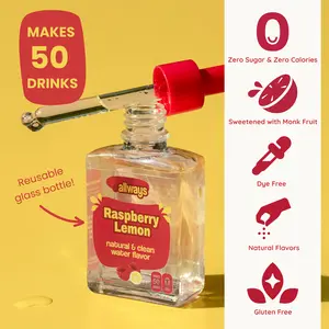 Allways Drops Raspberry Lemon Water Flavor Enhancer | Zero Sugar Raspberry Drink Drops | Naturally Sweetened Raspberry Lemon Flavoring for Water Coffee and Mocktails