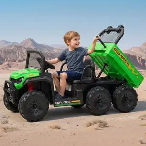 Garvee 24V 4WD 2-Seater Kids Electric Ride-On Dump Truck Ride On Car, Parent Remote Control, Working Dump Bed, 3 Speed Modes, Music, All-Terrain Off-Road Toy for Ages 3-8 Boys Girls