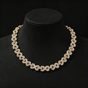 14mm Infinity Link Bracelet Necklace Set Moissanite Iced Out Baguette Cut 18K Gold Plated Miami Cuban Chain Hip Hop Luxury Jewelry
