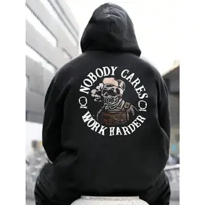 Men's NOBODY CARES WORK HARDER Motivational Hoodie - Heavy-Duty Oversized Sweatshirt with Kangaroo Pocket, Workouts & Casual Winter Wear, Work Ethic Print, Machine Washable Hooded Jacket (No Dryer)