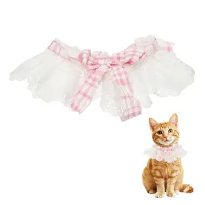YELARXI Cat Lace Pet Collar, Cute Cat Collar Dog Bibs Pet Bowtie Ruffle Bandana Adjustable and Breakaway Pink & S - Fitting for (Dogs / Kitten / Small Puppies Dress Up)