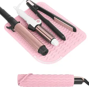 Silicone Heat Resistant Mat for Curling Irons, Flat Irons, Hair Straightener and Other Hair Styling Tools, Portable Hot Tools Pad Cover for Travel Vanity Salon