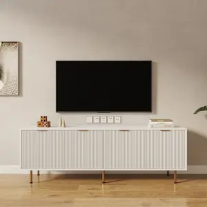 Modern Warm White TV Stand for 80 Inch TVs, 4 Drawers Storage TV Cabinet, 70.86"W Particle Board Media Console for Living Room Bedroom