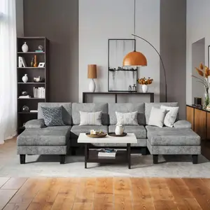 Sectional Sofa Couches For Living Room, U Shaped Modular Sectional Sofa, Convertible Sofa Bed 6 Seats Sectional Sleeper Sofa Comfy Couch With Adjustable Backrest