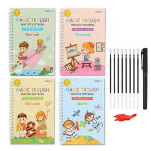 4 Pc Magic Practice Copybook,Reusable Grooved Writing Books,Handwriting Book Practice for Kids,Grooved Kids Writing Preschool for Kids Ages 3-8 Calligraphy (Magic Books)