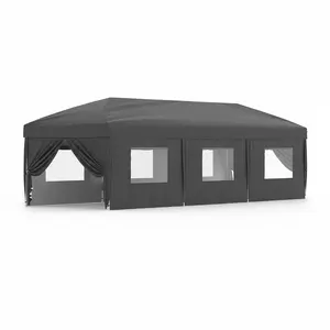 Garvee 10x30 Pop Up Canopy Tent with 8 Sidewalls, Large Party Tent for 30-50 People, Heavy Duty Event Tents with Waterproof & UV Protection, Includes Roller Bag, 8 Weight Bags & Stakes, Black