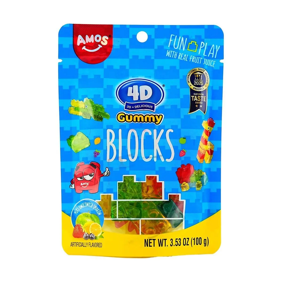 Amos Sweets 4D Building Block Gummies - Mixed Fruit Flavors, 100g Fun Candy for Kids & Adults