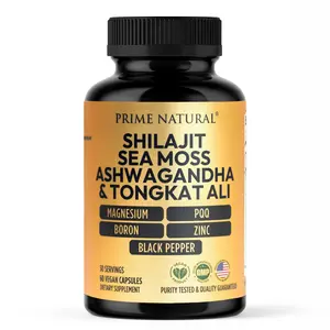 Shilajit 10,000mg, Irish Sea Moss 2000mg, Ashwagandha 3000mg, Tongkat Ali 30,000mg, Boron, Magnesium, PQQ & More | 60 Capsules - 30 days Supply| Fulvic Acid Veg Capsules| Vegan| Gluten Free | Non-GMO
